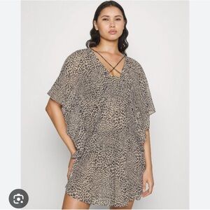 Miichael Kors Caftan Sheer Swimsuit Cover Up Size XL Animal Print 38" long. NWT